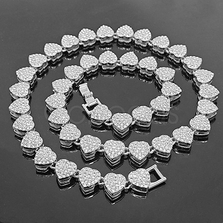Alloy with Glass Rhinestone Heart Cuban Chain Necklaces LS-PW-WG58975-03-1