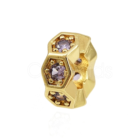 Wave Edge Rondelle Brass with Cubic Zirconia European Beads KK-L236-12G-1