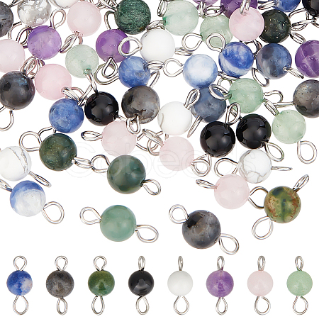80Pcs 8 Styles Natural Mixed Gemstone Connector Charms PALLOY-UN00002-1