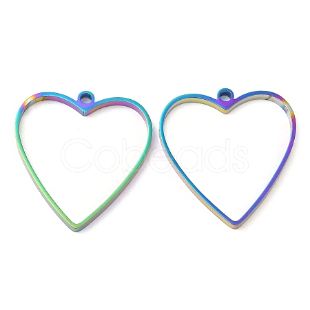 304 Stainless Steel Open Back Bezel Heart Pendants STAS-Z040-03RC-1