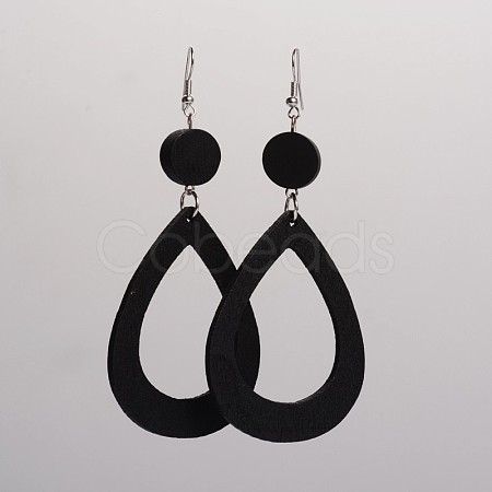 Trendy Teardrop Wood Dangle Earrings EJEW-F0090-07E-1
