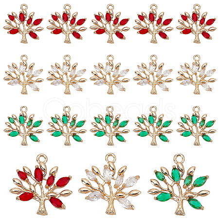18Pcs 3 Colors Brass Micro Pave Cubic Zirconia Pendants KK-DC0001-25-1