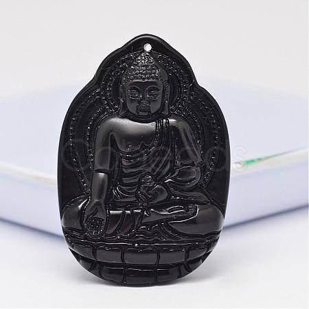 Natural Obsidian Large Cameo Pendants G-K124-02H-1