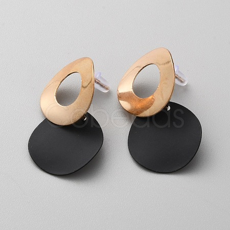 Alloy Flat Round Dangle Stud Earrings for Women EJEW-WH0004-26B-1