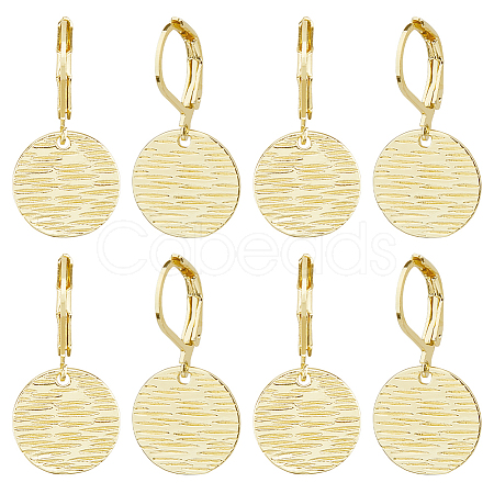4 Pairs Brass Textured Flat Round Leverback Earrings EJEW-HS0001-22G-1