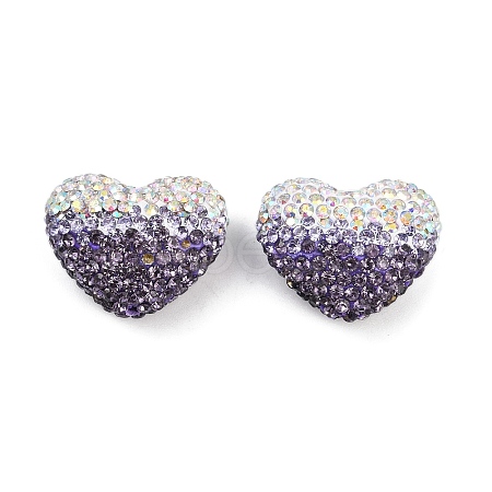 Gradient Color Heart Shaped Polymer Clay Rhinestone Beads CLAY-NH0002-03G-1