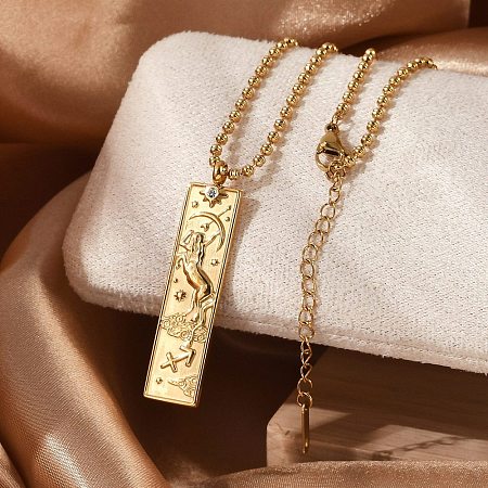 304 Stainless Steel Clear Cubic Zirconia Rectangle Constellation Pendant Necklaces for Women Men NJEW-S435-01G-I-1