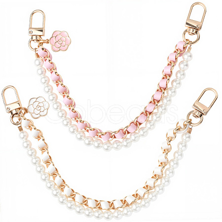 2Pcs 2 Colors Alloy Flower Phone Hand Strap Chains AJEW-SC0004-10B-1