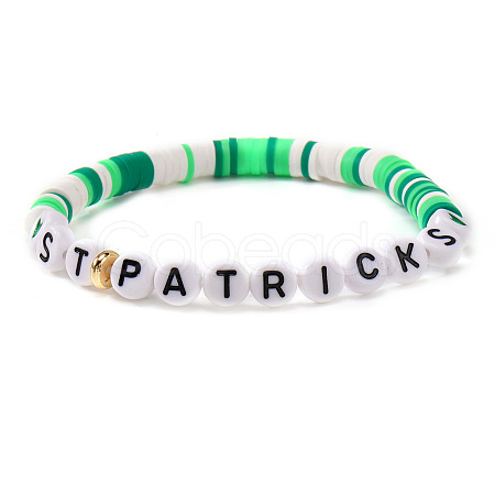 ST Patricks Acrylic & Polymer Clay Heishi Beads Stretch Bracelets for Women BK9964-18-1