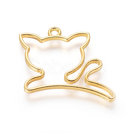 Zinc Alloy Kitten Open Back Bezel Pendants PALLOY-E564-02G-1