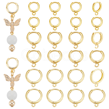 30Pcs 3 Styles Brass Huggie Hoop Earring Findings KK-PH0011-10-1