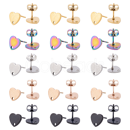 30Pcs 5 Colors Ion Plating(IP) Heart Shape 304 Stainless Steel Stud Earring Findings EJEW-DC0001-01-1
