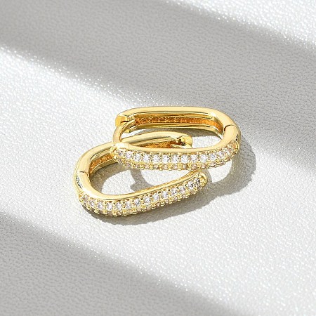 Oval Brass Micro Pave Clear Cubic Zirconia Hoop Earrings EJEW-D311-141G-1