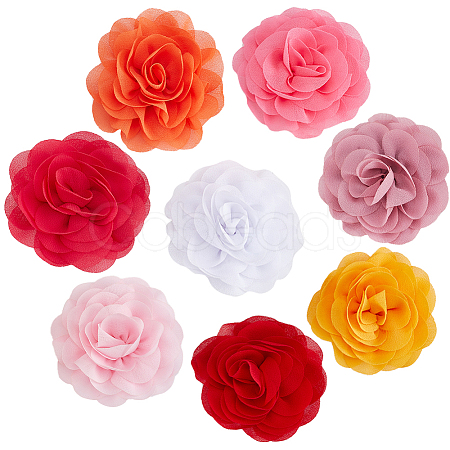 8Pcs 8 Colors Polyester Flower Ornament Accessories DIY-GF0010-64B-1