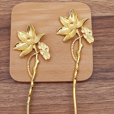 Alloy Lotus Hair Sticks for Enamel OHAR-PW0006-24B-1