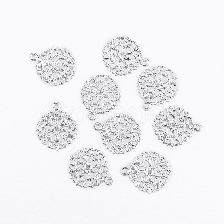 Flat Round Brass Flower Filigree Findings Charms Pendants X-KK-O015-05S-1