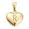 304 Stainless Steel Pendants, Heart with Black Letter, Golden, Letter.R, 16x16x4.5mm, Hole: 7x3mm