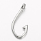 Non-Tarnish 304 Stainless Steel Hook Clasps, Fish Hook Charms, For Leather Cord Bracelets Making, Hook, Stainless Steel Color, 39.5x17x7mm, Hole: 4mm