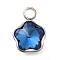 304 Stainless Steel Pendants, with Rhinestone, Stainless Steel Color, Star, Capri Blue, 10x7.5x4mm, Hole: 1.8mm