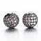 Round Brass Micro Pave Cubic Zirconia Beads, Clear, Gunmetal, 10mm, Hole: 2mm