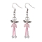 304 Stainless Steel Fairy Dangle Earrings, Glass Seed & Acrylic Pearl Long Drop Earrings, Pink, 55.5x14mm