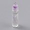 Transparent Glass Bottle Pendant Decorations, with Feather Inside and Plastic Stopper, Plum, 41x11mm, Hole: 2mm