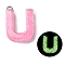 Luminous Resin Pendants, Glow in the Dark, with Platinum Plated Loop, Letter, Letter U, 23.5x16.5x5mm, Hole: 1.8mm