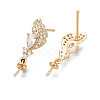 Feather Shape Brass Micro Pave Clear Cubic Zirconia Earring Findings KK-S356-435A-NF-4