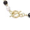 Shell Pearl Beads & Black Stone Link Bracelets BJEW-JB11270-4