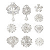 10Pcs 10 Styles Flower & Heart & Teardrop Crystal Rhinestone Brooches Set JEWB-BY0001-04-1