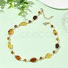 Gradient Color Natural Amber Rhombus & Round Glass & Natural Pearl Beaded Necklaces with 304 Stainless Steel End Chains NJEW-JN06047-1