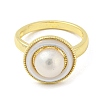 Natural Pear & Shell Flat Round Open Cuff Ring RJEW-H220-23G-2