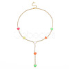 Brass Cubic Zirconia with Enamel Lariat Necklaces NJEW-S418-03-1