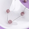 304 Stainless Steel Cat Eye Round Beads Handmade Chain Necklaces for Women NJEW-C073-01P-01-2