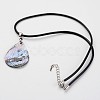 Teardrop Waxed Cord Natural Paua Shell Pendant Necklaces and Earrings Jewelry Sets SJEW-M088-02-2