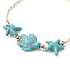 4Pcs 4 Styles Synthetic Turquoise Braided Starfish & Tortoise Beaded Bracelets for Women BJEW-JB10201-4