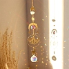 Natural Rose Quartz Brass Moon & Star Hanging Ornaments PW-WG80899-06-1