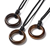 Natural Tiger Eye Ring Pendant Necklace with Waxed Cords NJEW-R262-01B-07-1