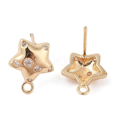 Brass Pave Clear Cubic Zirconia Stud Earring Findings KK-N256-02G-E-1