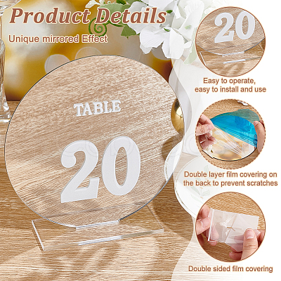 Acrylic Mirror Table Number Sign AJEW-WH0258-861A-1