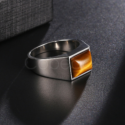 Rectangle Natural Tiger Eye Finger Ring FIND-PW0021-06E-1