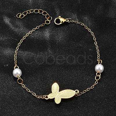 304 Stainless Steel Butterfly Link Bracelets BJEW-C098-01D-G-1