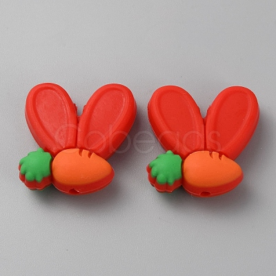Rabbit Ears with Carrot Food Grade Eco-Friendly Silicone Focal Beads SIL-SZC0003-05A-1