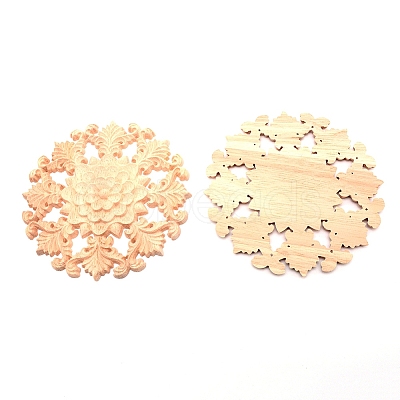 Natural Solid Wood Carved Onlay Applique Craft LS-WOOD-WH0104-35-1