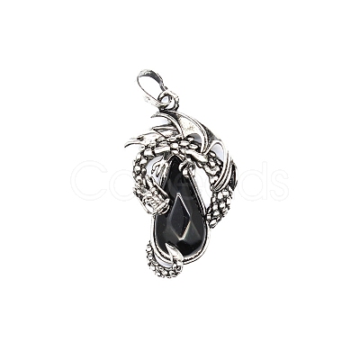 Natural Obsidian Brass Pendants G-PW0004-66E-1