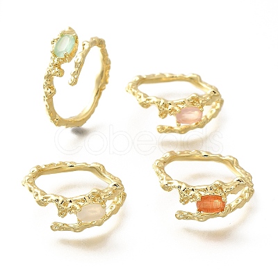 Oval Brass Cat Eye Cuff Rings for Women RJEW-U042-01G-1