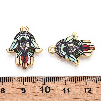 Printed Light Gold Tone Alloy Pendants ENAM-N056-206E-1
