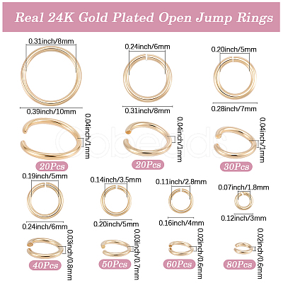 300Pcs 7 Styles Rack Plating Brass Open Jump Rings KK-BBC0027-30G-1