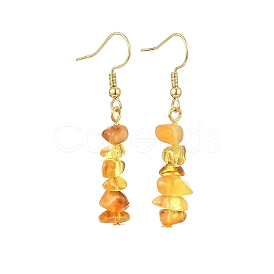 Natural Amber Chip Dangle Earrings EJEW-JE07018-1