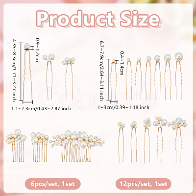 6Pcs Iron Resin Hair Cormbs & 12Pcs Iron Resin Hair Forks for Women PHAR-OC0001-05-1